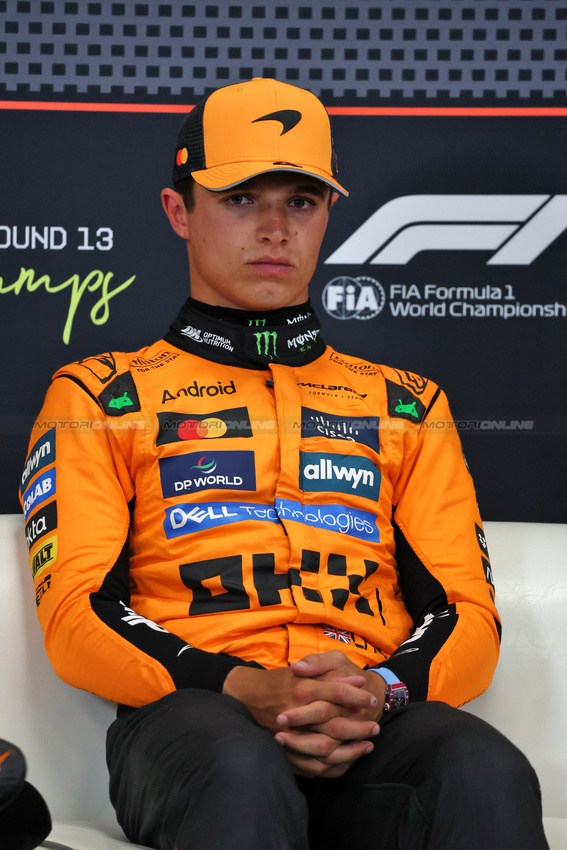 GP BELGIO, Lando Norris (GBR) McLaren in the post qualifying FIA Press Conference.

26.07.2025. Formula 1 World Championship, Rd 13, Belgian Grand Prix, Spa Francorchamps, Belgium, Sprint e Qualifiche Day.

- www.xpbimages.com, EMail: requests@xpbimages.com © Copyright: Moy / XPB Images