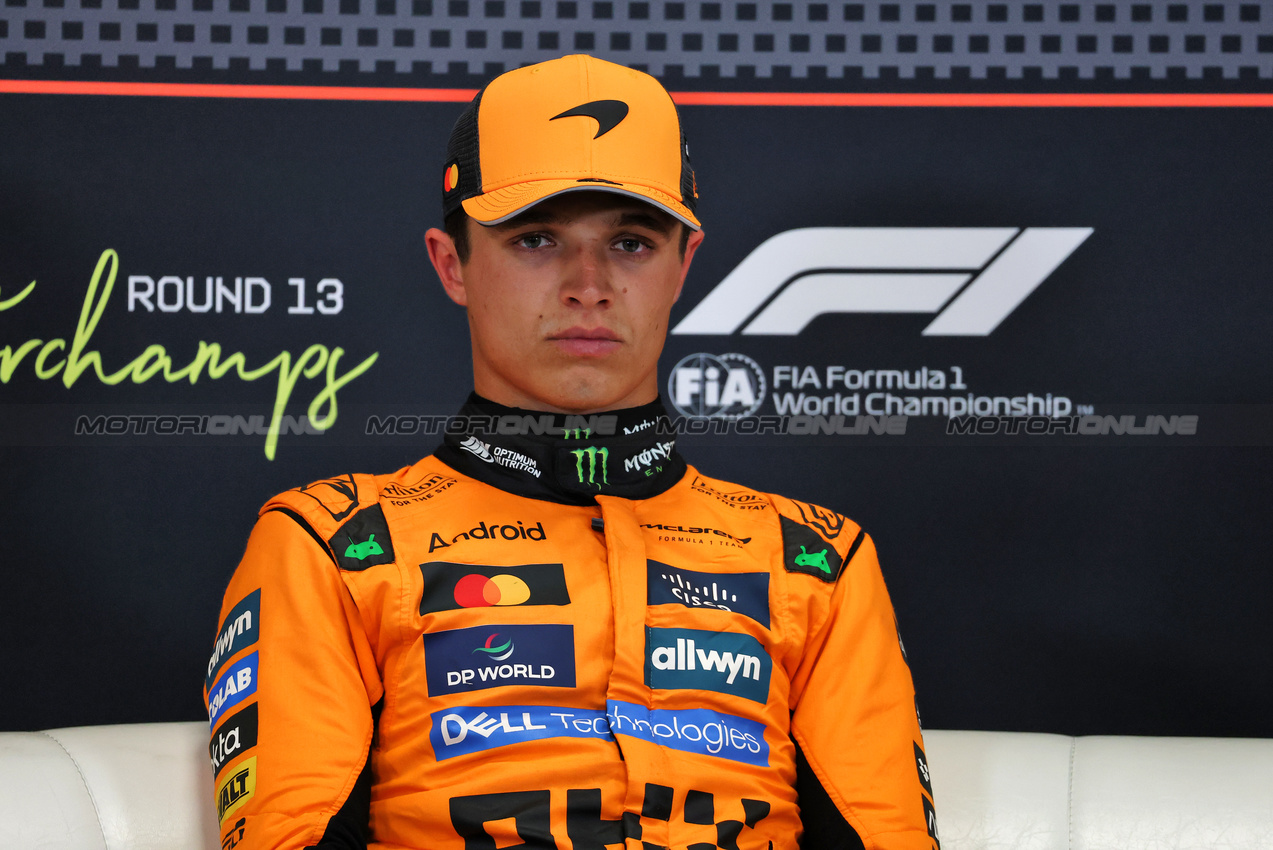 GP BELGIO, Lando Norris (GBR) McLaren in the post qualifying FIA Press Conference.

26.07.2025. Formula 1 World Championship, Rd 13, Belgian Grand Prix, Spa Francorchamps, Belgium, Sprint e Qualifiche Day.

- www.xpbimages.com, EMail: requests@xpbimages.com © Copyright: Moy / XPB Images