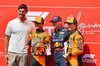 GP BELGIO, Sprint top three in parc ferme (L to R): Thibaut Courtois (BEL) Real Madrid Goalkeeper; Lando Norris (GBR) McLaren, third; Max Verstappen (NLD) Red Bull Racing, vincitore; Oscar Piastri (AUS) McLaren, second.

26.07.2025. Formula 1 World Championship, Rd 13, Belgian Grand Prix, Spa Francorchamps, Belgium, Sprint e Qualifiche Day.

- www.xpbimages.com, EMail: requests@xpbimages.com © Copyright: Batchelor / XPB Images