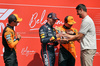 GP BELGIO, Sprint top three in parc ferme (L to R): Lando Norris (GBR) McLaren, third; Max Verstappen (NLD) Red Bull Racing, vincitore; Oscar Piastri (AUS) McLaren, second; Thibaut Courtois (BEL) Real Madrid Goalkeeper.

26.07.2025. Formula 1 World Championship, Rd 13, Belgian Grand Prix, Spa Francorchamps, Belgium, Sprint e Qualifiche Day.

- www.xpbimages.com, EMail: requests@xpbimages.com © Copyright: Moy / XPB Images