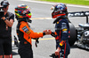 GP BELGIO, Sprint winner Max Verstappen (NLD) Red Bull Racing (Right) celebrates in parc ferme with second placed Oscar Piastri (AUS) McLaren.

26.07.2025. Formula 1 World Championship, Rd 13, Belgian Grand Prix, Spa Francorchamps, Belgium, Sprint e Qualifiche Day.

- www.xpbimages.com, EMail: requests@xpbimages.com © Copyright: Batchelor / XPB Images