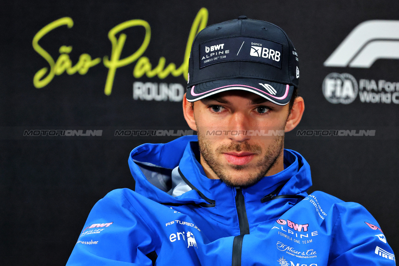 GP BRASILE, Pierre Gasly (FRA) Alpine F1 Team in the FIA Press Conference.
06.11.2025. Formula 1 World Championship, Rd 21, Brazilian Grand Prix, Sao Paulo, Brazil, Preparation Day.
- www.xpbimages.com, EMail: requests@xpbimages.com © Copyright: Batchelor / XPB Images