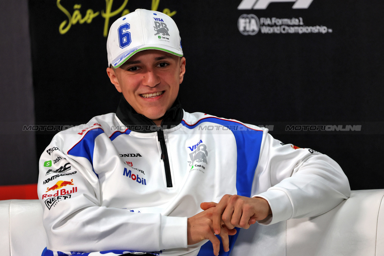 GP BRASILE, Isack Hadjar (FRA) Racing Bulls in the FIA Press Conference.

06.11.2025. Formula 1 World Championship, Rd 21, Brazilian Grand Prix, Sao Paulo, Brazil, Preparation Day.

- www.xpbimages.com, EMail: requests@xpbimages.com © Copyright: Batchelor / XPB Images