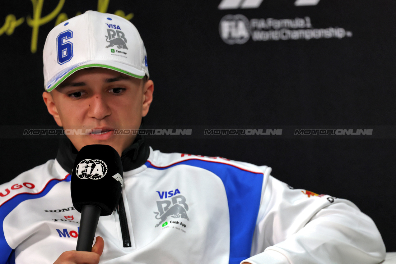 GP BRASILE, Isack Hadjar (FRA) Racing Bulls in the FIA Press Conference.
06.11.2025. Formula 1 World Championship, Rd 21, Brazilian Grand Prix, Sao Paulo, Brazil, Preparation Day.
- www.xpbimages.com, EMail: requests@xpbimages.com © Copyright: Batchelor / XPB Images
