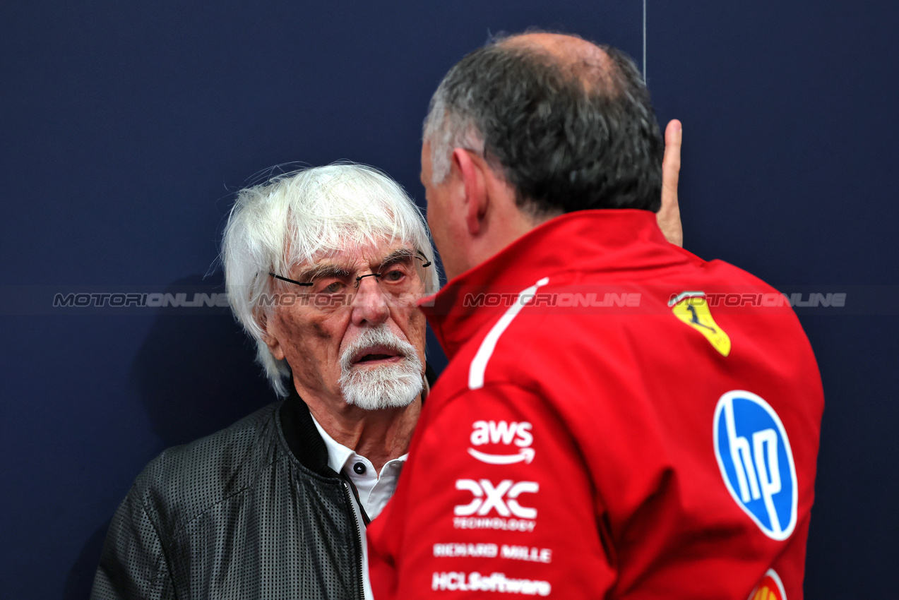 GP BRASILE, (L to R): Bernie Ecclestone (GBR) with Frederic Vasseur (FRA) Ferrari Team Principal.

06.11.2025. Formula 1 World Championship, Rd 21, Brazilian Grand Prix, Sao Paulo, Brazil, Preparation Day.

 - www.xpbimages.com, EMail: requests@xpbimages.com © Copyright: Rew / XPB Images