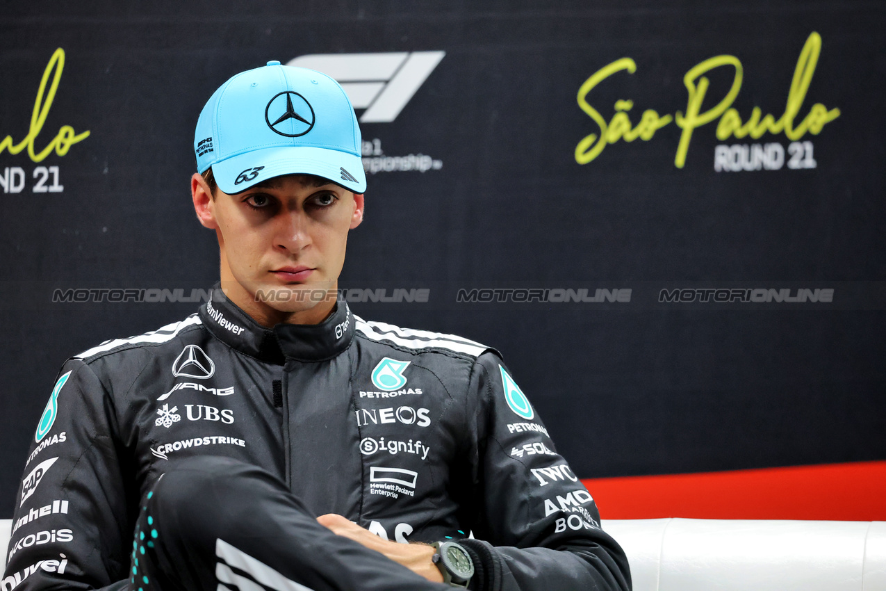 GP BRASILE, George Russell (GBR) Mercedes AMG F1 in the post Sprint FIA Press Conference.

08.11.2025. Formula 1 World Championship, Rd 21, Brazilian Grand Prix, Sao Paulo, Brazil, Sprint e Qualifiche Day.

- www.xpbimages.com, EMail: requests@xpbimages.com © Copyright: Charniaux / XPB Images