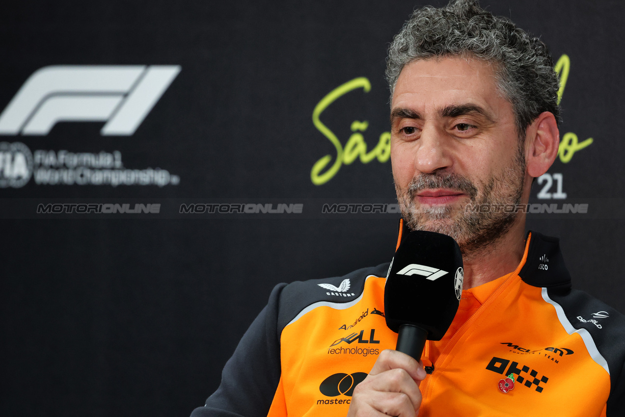 GP BRASILE, Andrea Stella (ITA) McLaren Team Principall in the FIA Press Conference.

07.11.2025. Formula 1 World Championship, Rd 21, Brazilian Grand Prix, Sao Paulo, Brazil, Sprint Qualifiche Day.

- www.xpbimages.com, EMail: requests@xpbimages.com © Copyright: Charniaux / XPB Images