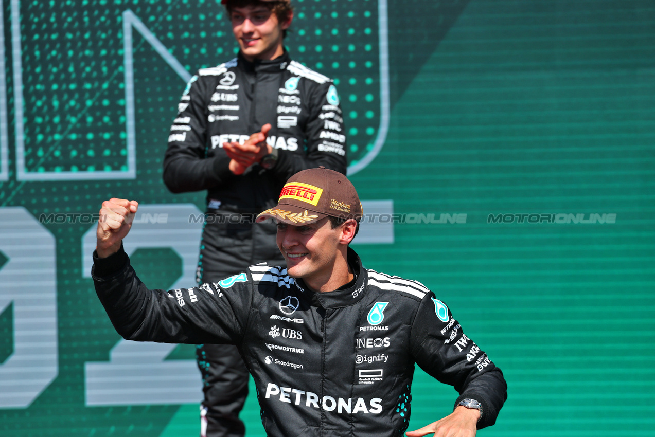 GP CANADA, Gara winner George Russell (GBR) Mercedes AMG F1 celebrates on the podium.

15.06.2025. Formula 1 World Championship, Rd 10, Canadian Grand Prix, Montreal, Canada, Gara Day.

- www.xpbimages.com, EMail: requests@xpbimages.com © Copyright: Batchelor / XPB Images
