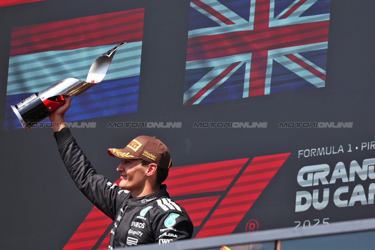 GP CANADA, Gara winner George Russell (GBR) Mercedes AMG F1 celebrates on the podium.

15.06.2025. Formula 1 World Championship, Rd 10, Canadian Grand Prix, Montreal, Canada, Gara Day.

- www.xpbimages.com, EMail: requests@xpbimages.com © Copyright: Bearne / XPB Images