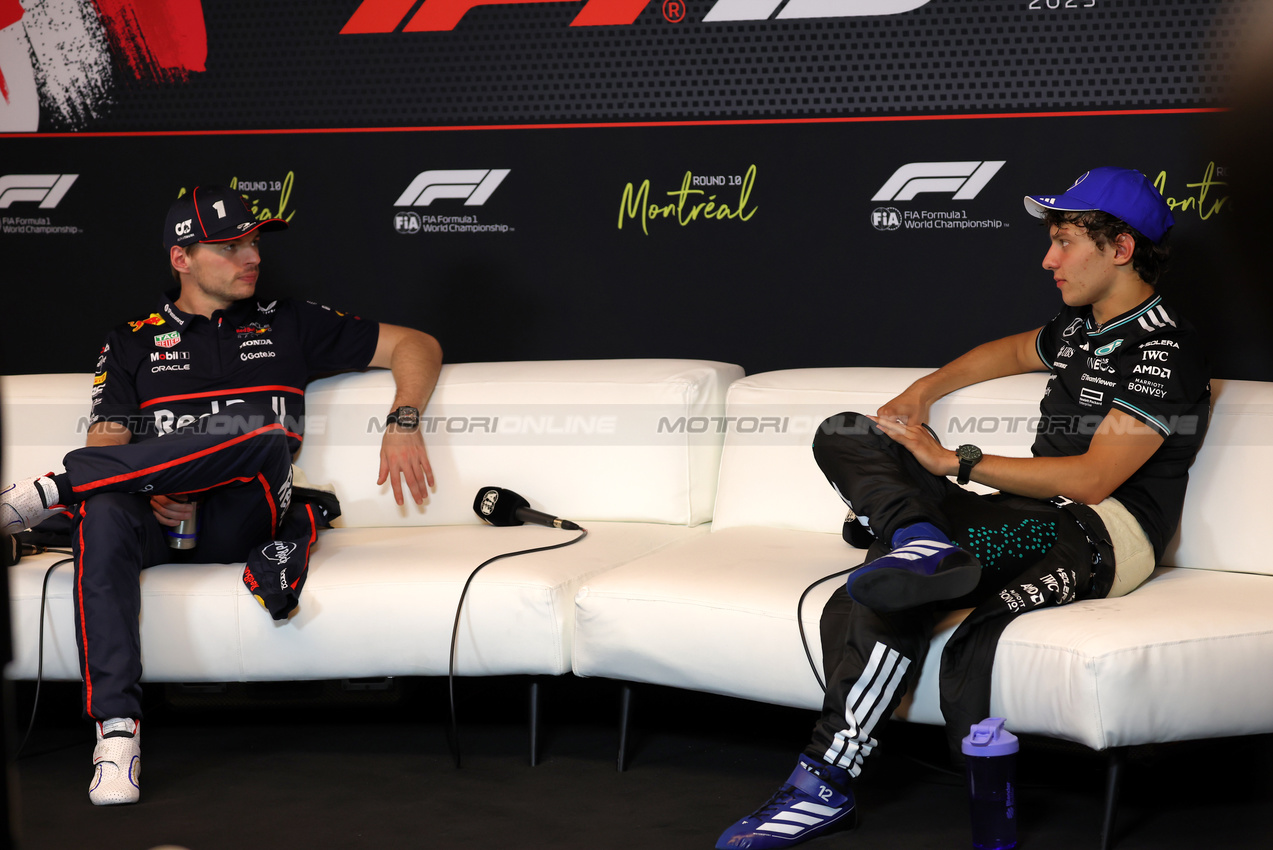 GP CANADA, (L to R): Max Verstappen (NLD) Red Bull Racing e Andrea Kimi Antonelli (ITA) Mercedes AMG F1 in the post race FIA Press Conference.

15.06.2025. Formula 1 World Championship, Rd 10, Canadian Grand Prix, Montreal, Canada, Gara Day.

 - www.xpbimages.com, EMail: requests@xpbimages.com © Copyright: Rew / XPB Images