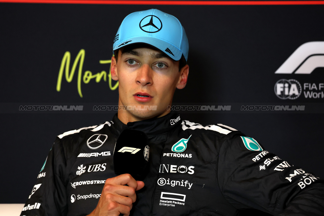 GP CANADA, George Russell (GBR) Mercedes AMG F1 in the post race FIA Press Conference.

15.06.2025. Formula 1 World Championship, Rd 10, Canadian Grand Prix, Montreal, Canada, Gara Day.

 - www.xpbimages.com, EMail: requests@xpbimages.com © Copyright: Rew / XPB Images