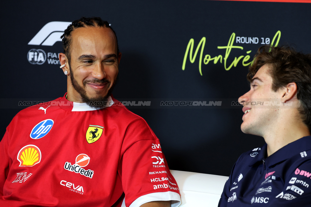 GP CANADA, (L to R): Lewis Hamilton (GBR) Ferrari e Franco Colapinto (ARG) Alpine F1 Team in the FIA Press Conference.

12.06.2025. Formula 1 World Championship, Rd 10, Canadian Grand Prix, Montreal, Canada, Preparation Day.

- www.xpbimages.com, EMail: requests@xpbimages.com © Copyright: Bearne / XPB Images