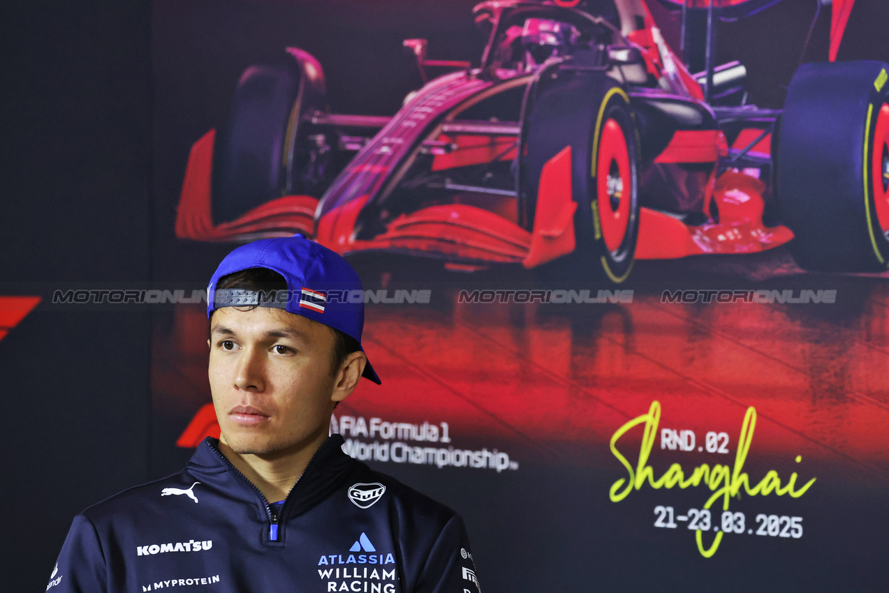 GP CINA, Alexander Albon (THA) Atlassian Williams Racing in the FIA Press Conference.

20.03.2025. Formula 1 World Championship, Rd 2, Chinese Grand Prix, Shanghai, China, Preparation Day.

- www.xpbimages.com, EMail: requests@xpbimages.com © Copyright: Moy / XPB Images