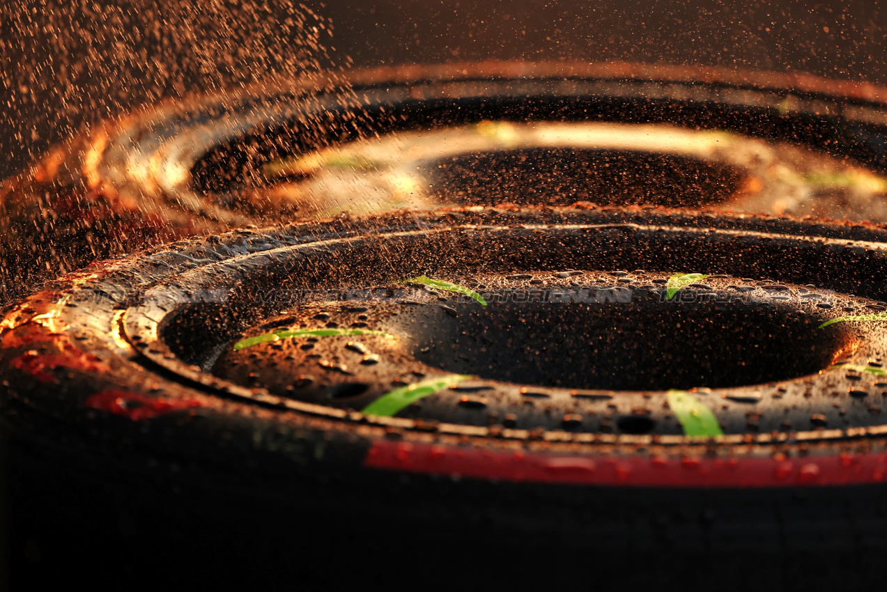 GP CINA, Paddock Atmosfera - Pirelli tyres being sprayed clean with water.

21.03.2025. Formula 1 World Championship, Rd 2, Chinese Grand Prix, Shanghai, China, Sprint Qualifiche Day.

- www.xpbimages.com, EMail: requests@xpbimages.com © Copyright: Moy / XPB Images