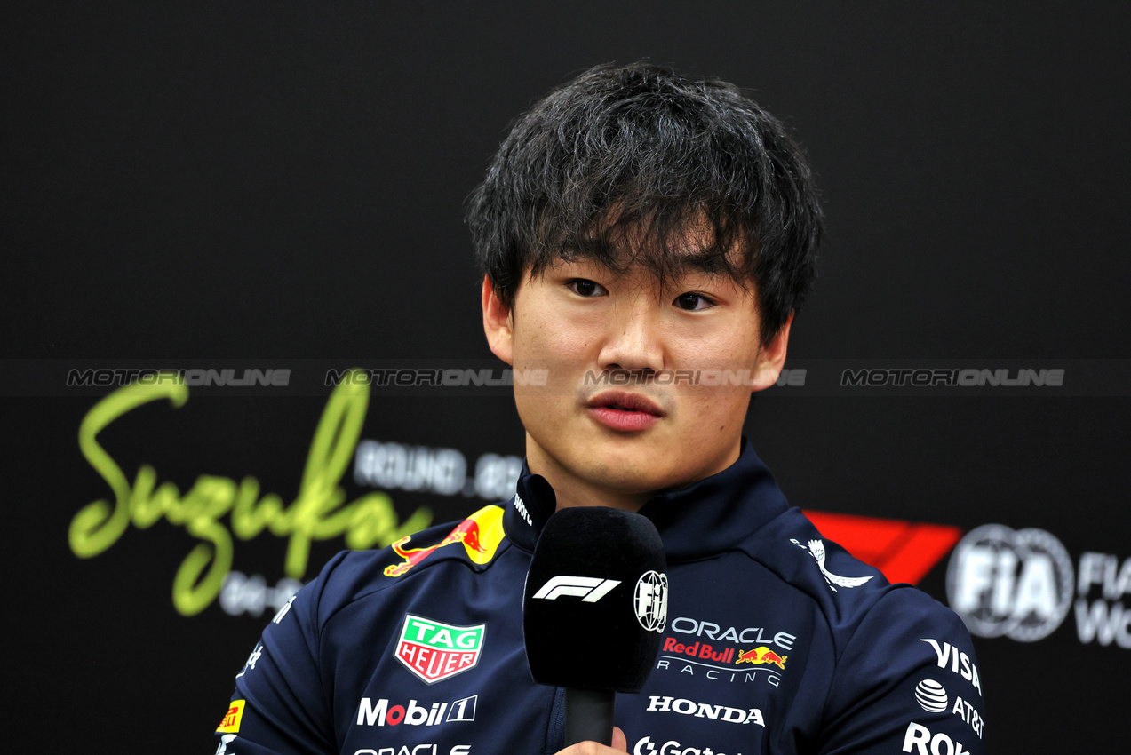GP GIAPPONE, Yuki Tsunoda (JPN) Red Bull Racing in the FIA Press Conference.

03.04.2025. Formula 1 World Championship, Rd 3, Japanese Grand Prix, Suzuka, Japan, Preparation Day.

- www.xpbimages.com, EMail: requests@xpbimages.com © Copyright: Moy / XPB Images