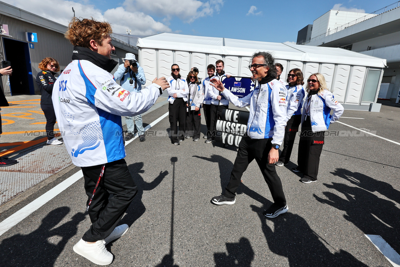 GP GIAPPONE, (L to R): Liam Lawson (NZL) Racing Bulls with Laurent Mekies (FRA) Racing Bulls Technical Director.

03.04.2025. Formula 1 World Championship, Rd 3, Japanese Grand Prix, Suzuka, Japan, Preparation Day.

- www.xpbimages.com, EMail: requests@xpbimages.com © Copyright: Moy / XPB Images
