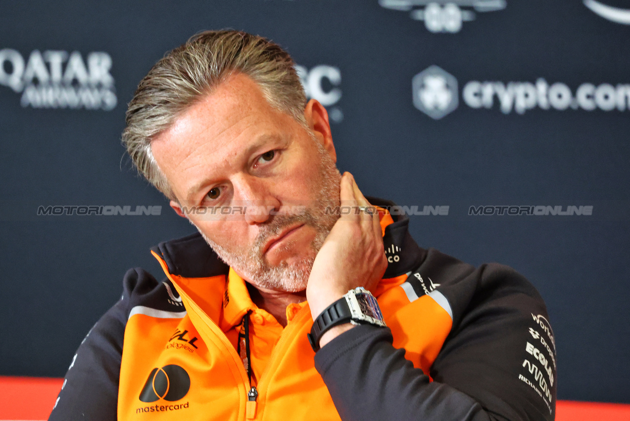 GP GRAN BRETAGNA, Zak Brown (USA) McLaren Executive Director in the FIA Press Conference.

04.07.2025. Formula 1 World Championship, Rd 12, British Grand Prix, Silverstone, England, Practice Day.

- www.xpbimages.com, EMail: requests@xpbimages.com © Copyright: Charniaux / XPB Images