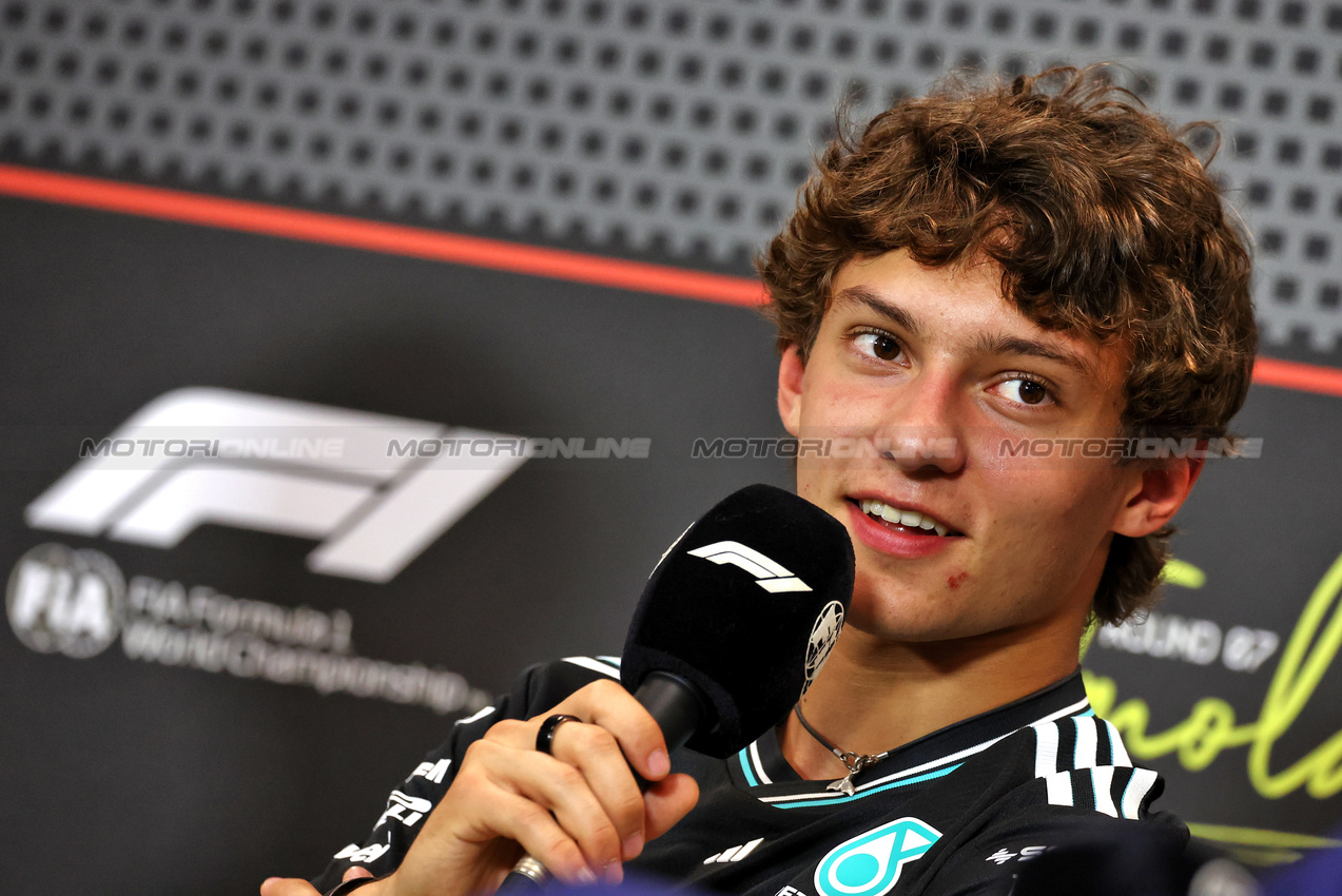 GP IMOLA, Andrea Kimi Antonelli (ITA) Mercedes AMG F1 in the FIA Press Conference.

15.05.2025. Formula 1 World Championship, Rd 7, Emilia Romagna Grand Prix, Imola, Italy, Preparation Day.

- www.xpbimages.com, EMail: requests@xpbimages.com © Copyright: Moy / XPB Images