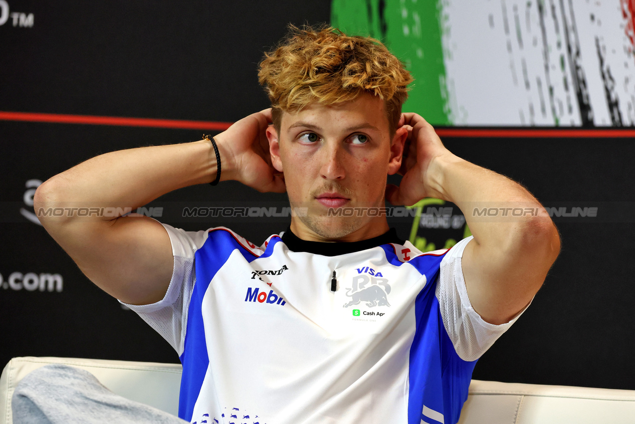 GP IMOLA, Liam Lawson (NZL) Racing Bulls in the FIA Press Conference.

15.05.2025. Formula 1 World Championship, Rd 7, Emilia Romagna Grand Prix, Imola, Italy, Preparation Day.

- www.xpbimages.com, EMail: requests@xpbimages.com © Copyright: Moy / XPB Images