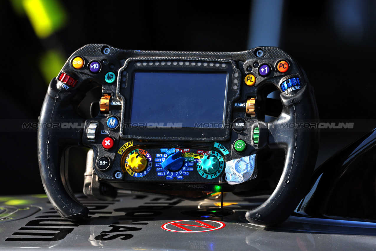 GP IMOLA, Mercedes AMG F1 W16 steering wheel.

15.05.2025. Formula 1 World Championship, Rd 7, Emilia Romagna Grand Prix, Imola, Italy, Preparation Day.

- www.xpbimages.com, EMail: requests@xpbimages.com © Copyright: Moy / XPB Images