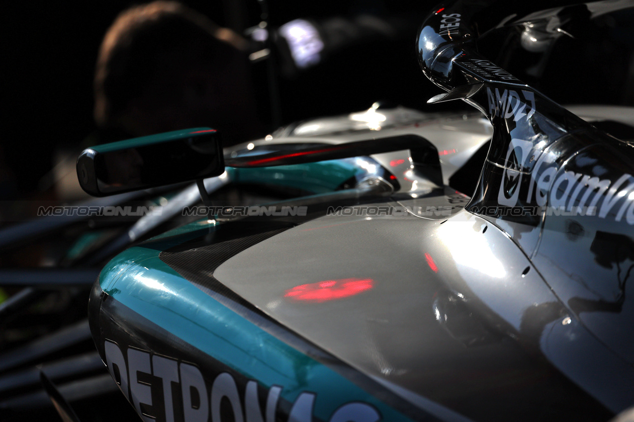 GP IMOLA, Mercedes AMG F1 W16 sidepod detail.

15.05.2025. Formula 1 World Championship, Rd 7, Emilia Romagna Grand Prix, Imola, Italy, Preparation Day.

- www.xpbimages.com, EMail: requests@xpbimages.com © Copyright: Moy / XPB Images