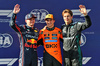 GP IMOLA, Qualifiche top three in parc ferme (L to R): Max Verstappen (NLD) Red Bull Racing, second; Oscar Piastri (AUS) McLaren, pole position; George Russell (GBR) Mercedes AMG F1, third.

17.05.2025. Formula 1 World Championship, Rd 7, Emilia Romagna Grand Prix, Imola, Italy, Qualifiche Day.

- www.xpbimages.com, EMail: requests@xpbimages.com © Copyright: Batchelor / XPB Images