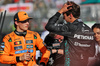 GP IMOLA, (L to R): Pole sitter Oscar Piastri (AUS) McLaren with thid placed George Russell (GBR) Mercedes AMG F1 in qualifying parc ferme.

17.05.2025. Formula 1 World Championship, Rd 7, Emilia Romagna Grand Prix, Imola, Italy, Qualifiche Day.

- www.xpbimages.com, EMail: requests@xpbimages.com © Copyright: Charniaux / XPB Images