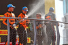 GP ITALIA, (L to R): Lando Norris (GBR) McLaren celebrates his second position on the podium with third placed team mate Oscar Piastri (AUS) McLaren; Pierre Wache (FRA) Red Bull Racing Technical Director; e vincitore Max Verstappen (NLD) Red Bull Racing.

07.09.2025. Formula 1 World Championship, Rd 16, Italian Grand Prix, Monza, Italy, Gara Day.

- www.xpbimages.com, EMail: requests@xpbimages.com © Copyright: Batchelor / XPB Images