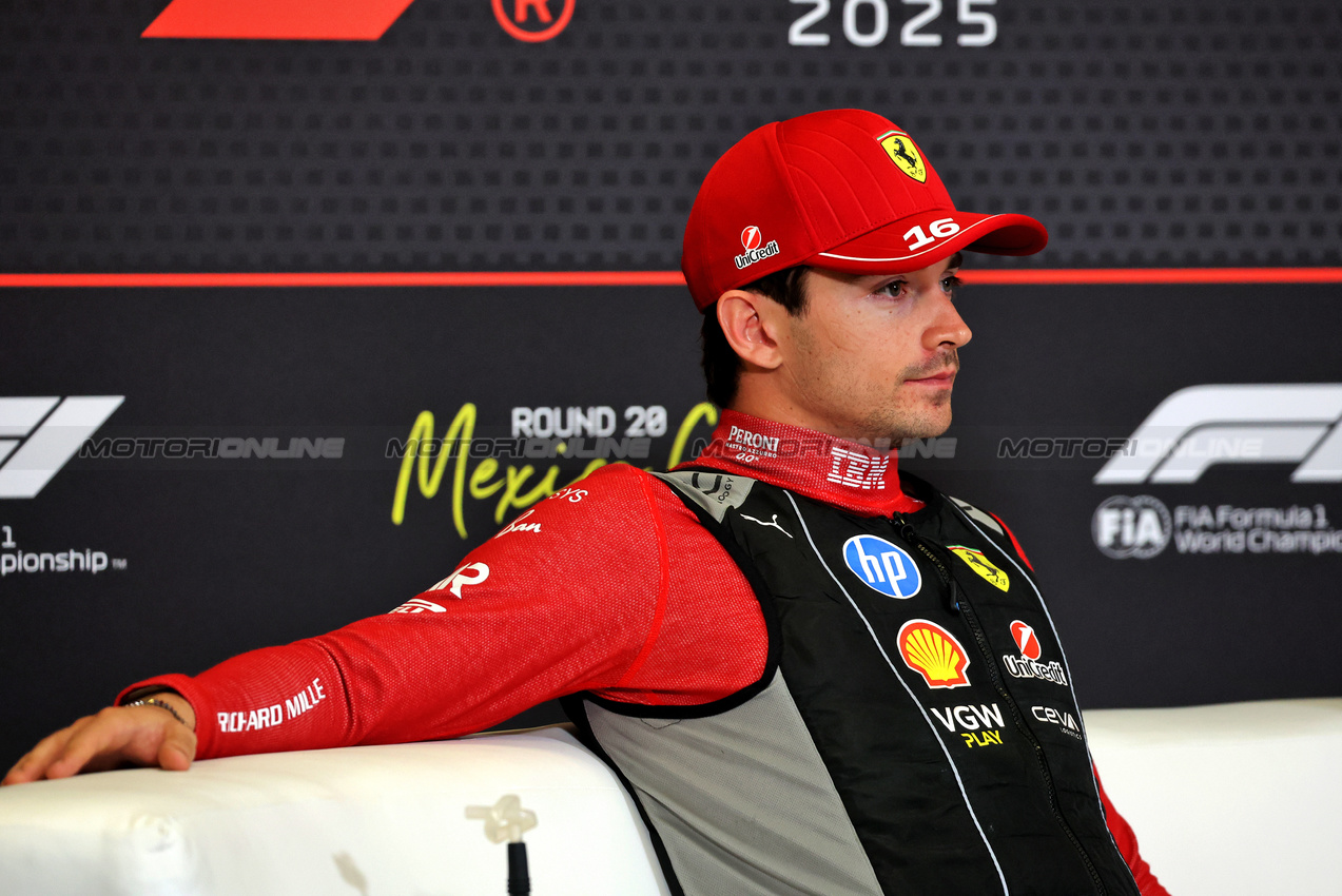GP MESSICO, Charles Leclerc (MON) Ferrari in the post race FIA Press Conference.

26.10.2025. Formula 1 World Championship, Rd 20, Mexican Grand Prix, Mexico City, Mexico, Gara Day.

- www.xpbimages.com, EMail: requests@xpbimages.com © Copyright: Bearne / XPB Images