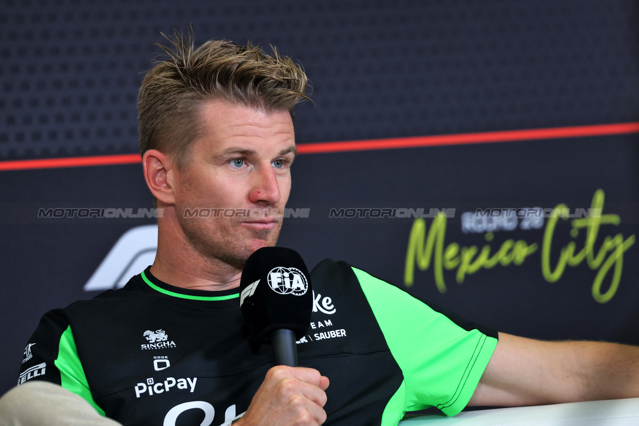 GP MESSICO, Nico Hulkenberg (GER) Sauber in the FIA Press Conference.

23.10.2025. Formula 1 World Championship, Rd 20, Mexican Grand Prix, Mexico City, Mexico, Preparation Day.

- www.xpbimages.com, EMail: requests@xpbimages.com © Copyright: Bearne / XPB Images