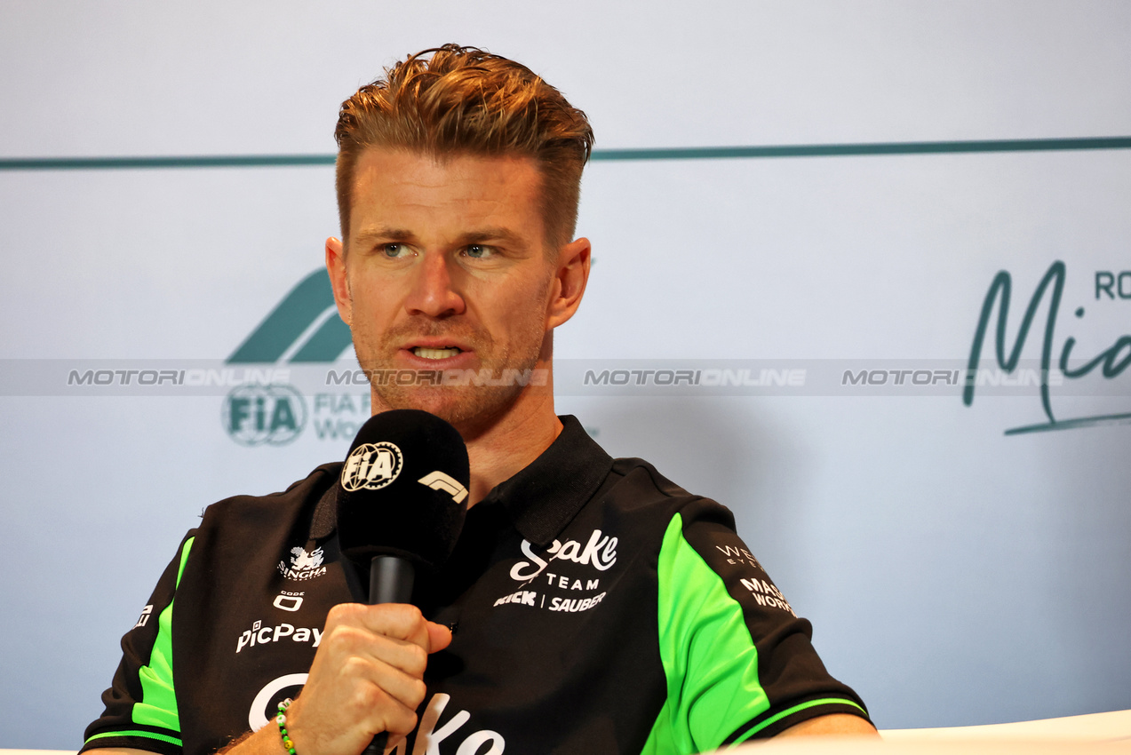 GP MIAMI, Nico Hulkenberg (GER) Sauber in the FIA Press Conference.

01.05.2025. Formula 1 World Championship, Rd 6, Miami Grand Prix, Miami, Florida, USA, Preparation Day.

- www.xpbimages.com, EMail: requests@xpbimages.com © Copyright: Bearne / XPB Images