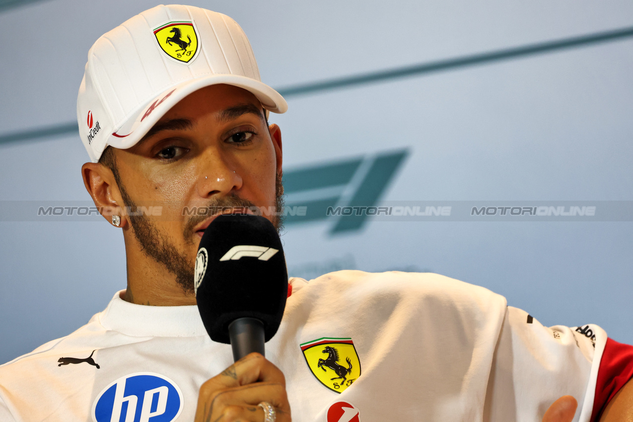 GP MIAMI, Lewis Hamilton (GBR) Ferrari in the FIA Press Conference.

01.05.2025. Formula 1 World Championship, Rd 6, Miami Grand Prix, Miami, Florida, USA, Preparation Day.

- www.xpbimages.com, EMail: requests@xpbimages.com © Copyright: Bearne / XPB Images