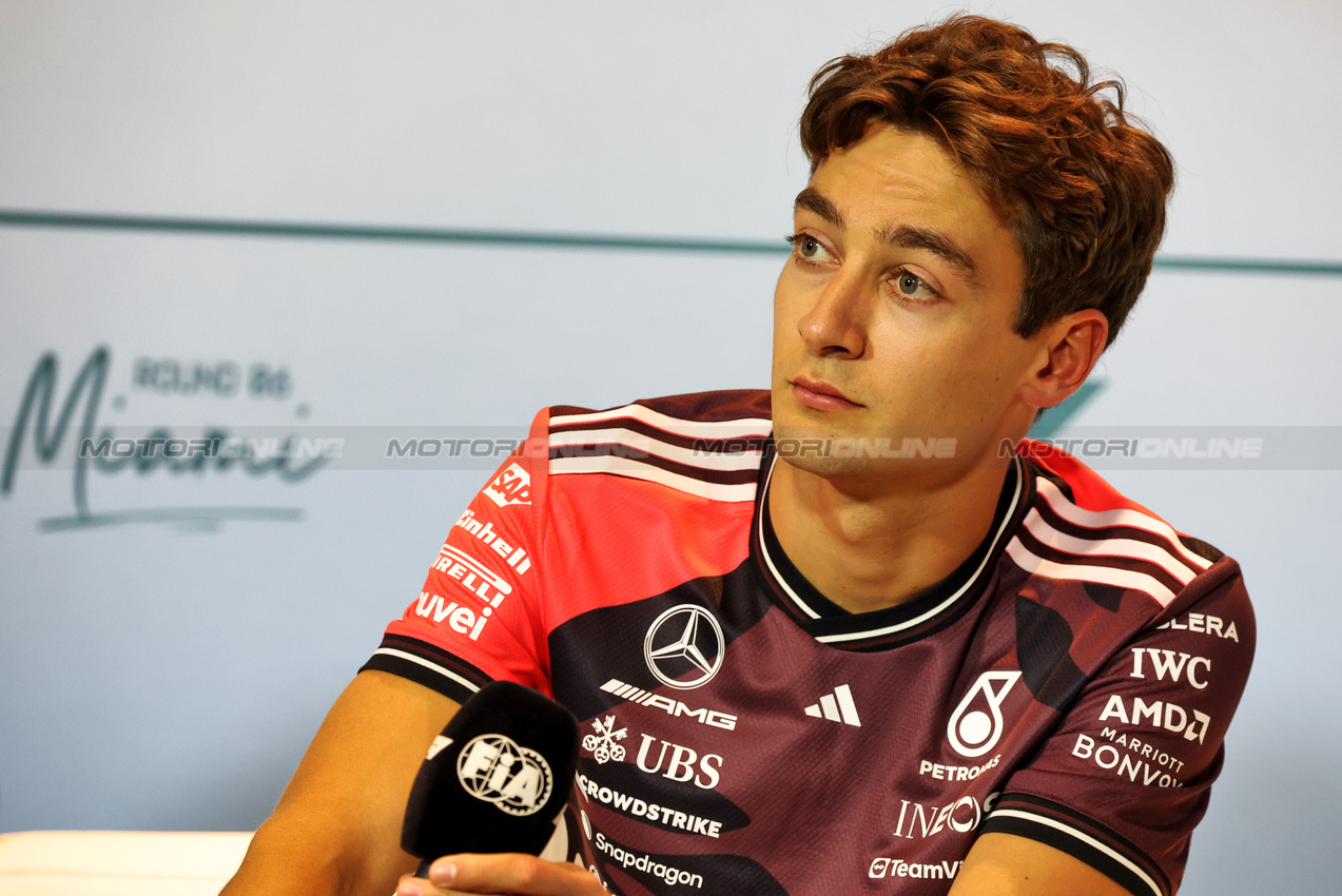 GP MIAMI, George Russell (GBR) Mercedes AMG F1 in the FIA Press Conference.

01.05.2025. Formula 1 World Championship, Rd 6, Miami Grand Prix, Miami, Florida, USA, Preparation Day.

- www.xpbimages.com, EMail: requests@xpbimages.com © Copyright: Bearne / XPB Images