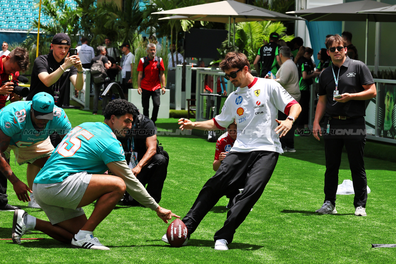 GP MIAMI, Charles Leclerc (MON) Ferrari plays American football with the Miami Dolphons NFL team.

01.05.2025. Formula 1 World Championship, Rd 6, Miami Grand Prix, Miami, Florida, USA, Preparation Day.

- www.xpbimages.com, EMail: requests@xpbimages.com © Copyright: Moy / XPB Images