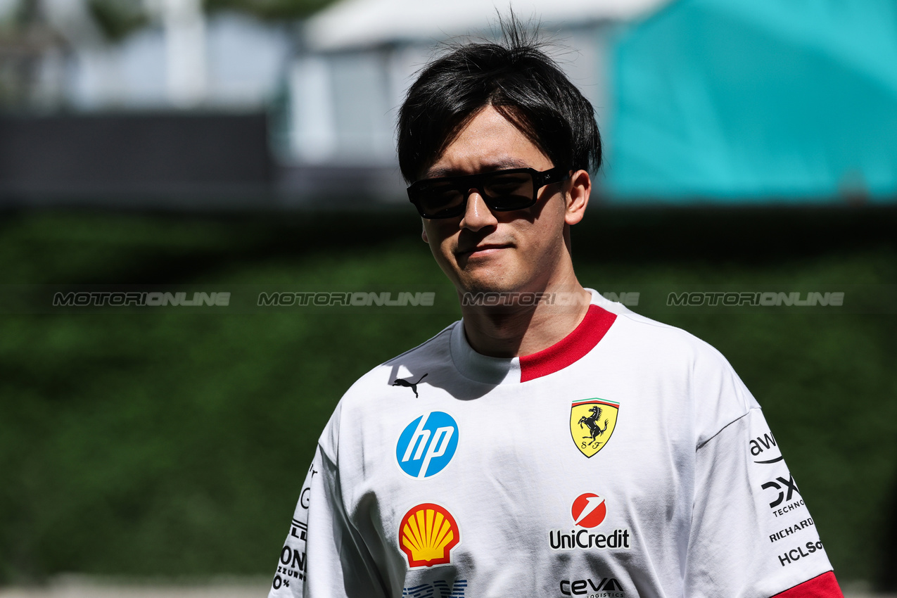 GP MIAMI, Guanyu Zhou (CHI), Ferrari 
01.05.2025. Formula 1 World Championship, Rd 6, Miami Grand Prix, Miami, Florida, USA, Preparation Day.
- www.xpbimages.com, EMail: requests@xpbimages.com © Copyright: Charniaux / XPB Images