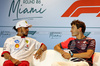 GP MIAMI, (L to R): Lewis Hamilton (GBR) Ferrari e George Russell (GBR) Mercedes AMG F1 in the FIA Press Conference.

01.05.2025. Formula 1 World Championship, Rd 6, Miami Grand Prix, Miami, Florida, USA, Preparation Day.

- www.xpbimages.com, EMail: requests@xpbimages.com © Copyright: Bearne / XPB Images