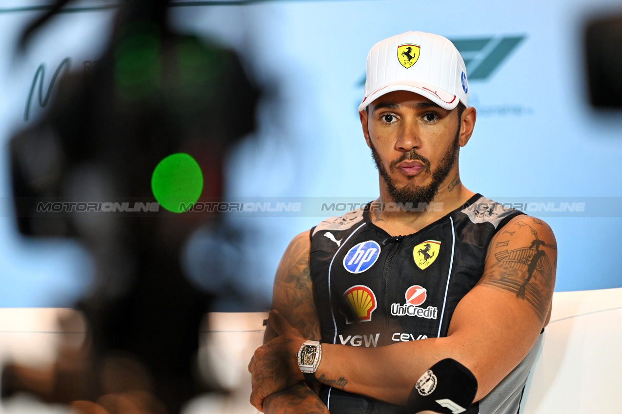 GP MIAMI, Lewis Hamilton (GBR) Ferrari in the post Sprint FIA Press Conference.

03.05.2025. Formula 1 World Championship, Rd 6, Miami Grand Prix, Miami, Florida, USA, Sprint e Qualifiche Day.

- www.xpbimages.com, EMail: requests@xpbimages.com © Copyright: Price / XPB Images
