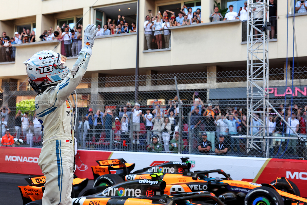 GP MONACO, Charles Leclerc (MON) Ferrari celebrates his second position in parc ferme.

25.05.2025. Formula 1 World Championship, Rd 8, Monaco Grand Prix, Monte Carlo, Monaco, Gara Day.

- www.xpbimages.com, EMail: requests@xpbimages.com © Copyright: Bearne / XPB Images