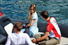 GP MONACO, Oliver Bearman (GBR) Haas F1 Team with Domenica Alicia Torriani on a boat in the harbour.

25.05.2025. Formula 1 World Championship, Rd 8, Monaco Grand Prix, Monte Carlo, Monaco, Gara Day.

- www.xpbimages.com, EMail: requests@xpbimages.com © Copyright: Moy / XPB Images