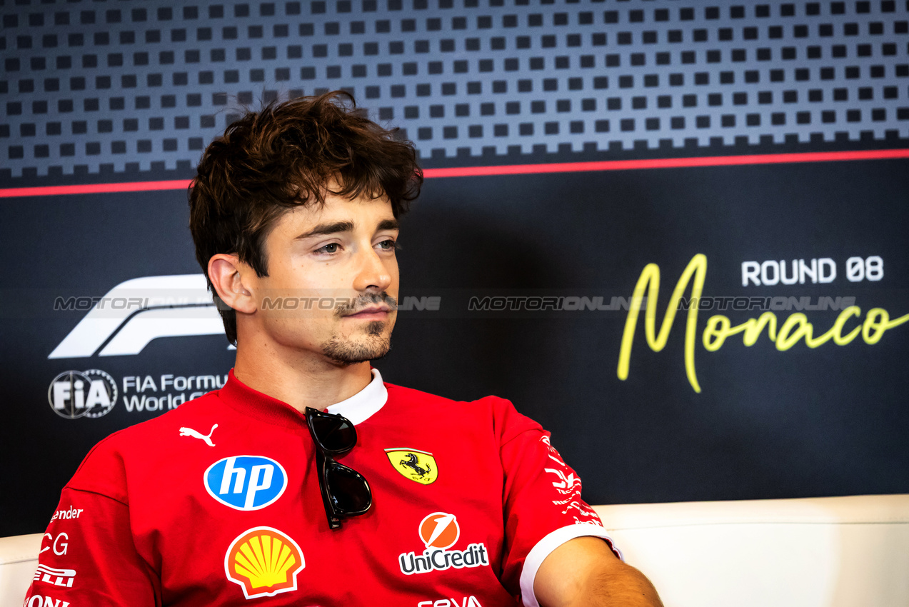 GP MONACO, Charles Leclerc (MON) Ferrari in the FIA Press Conference.

22.05.2025. Formula 1 World Championship, Rd 8, Monaco Grand Prix, Monte Carlo, Monaco, Preparation Day.

- www.xpbimages.com, EMail: requests@xpbimages.com © Copyright: Bearne / XPB Images