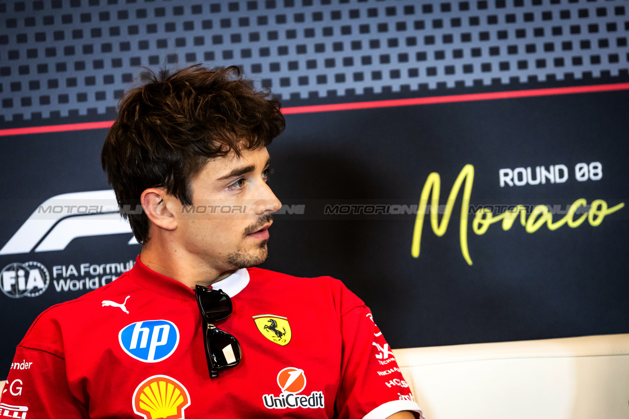GP MONACO, Charles Leclerc (MON) Ferrari in the FIA Press Conference.

22.05.2025. Formula 1 World Championship, Rd 8, Monaco Grand Prix, Monte Carlo, Monaco, Preparation Day.

- www.xpbimages.com, EMail: requests@xpbimages.com © Copyright: Bearne / XPB Images