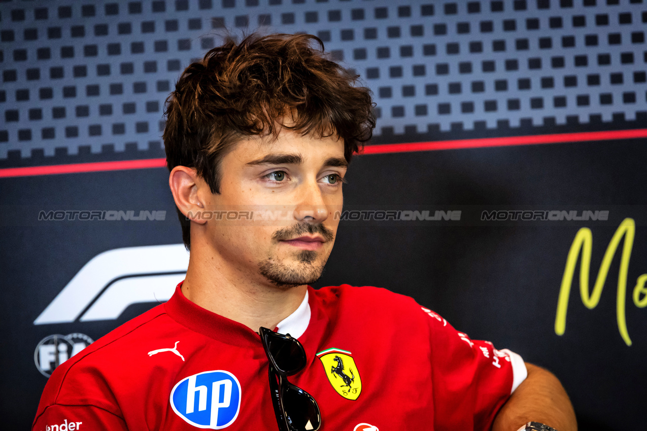 GP MONACO, Charles Leclerc (MON) Ferrari in the FIA Press Conference.

22.05.2025. Formula 1 World Championship, Rd 8, Monaco Grand Prix, Monte Carlo, Monaco, Preparation Day.

- www.xpbimages.com, EMail: requests@xpbimages.com © Copyright: Bearne / XPB Images