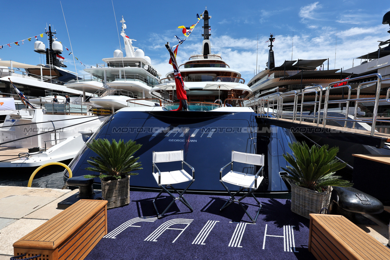 GP MONACO, Faith - the boat of Lance Stroll (CDN) Aston Martin F1, in the Monaco Harbour.

22.05.2025. Formula 1 World Championship, Rd 8, Monaco Grand Prix, Monte Carlo, Monaco, Preparation Day.

- www.xpbimages.com, EMail: requests@xpbimages.com © Copyright: Moy / XPB Images