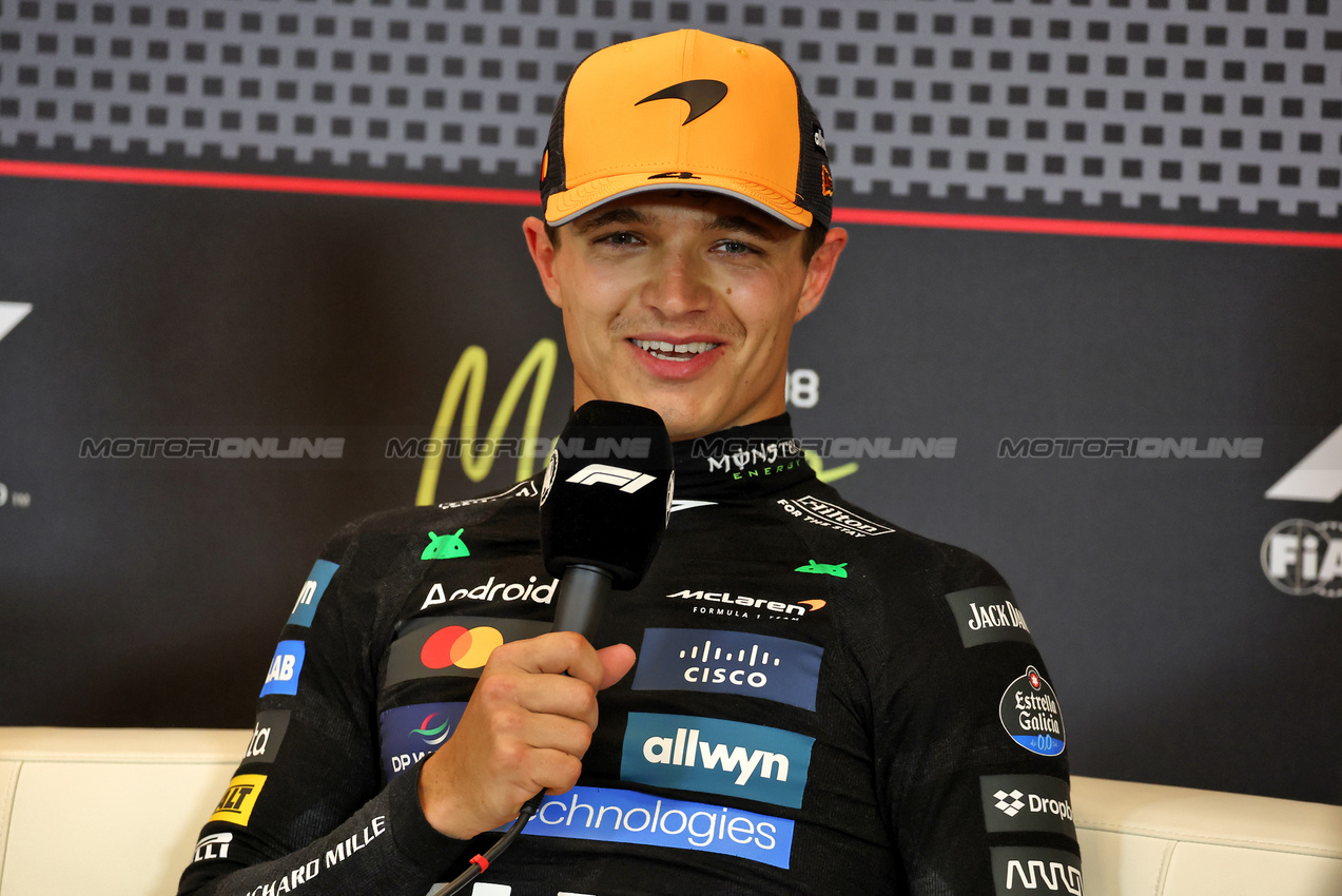 GP MONACO, Lando Norris (GBR) McLaren in the post qualifying FIA Press Conference.

24.05.2025. Formula 1 World Championship, Rd 8, Monaco Grand Prix, Monte Carlo, Monaco, Qualifiche Day.

- www.xpbimages.com, EMail: requests@xpbimages.com © Copyright: Moy / XPB Images