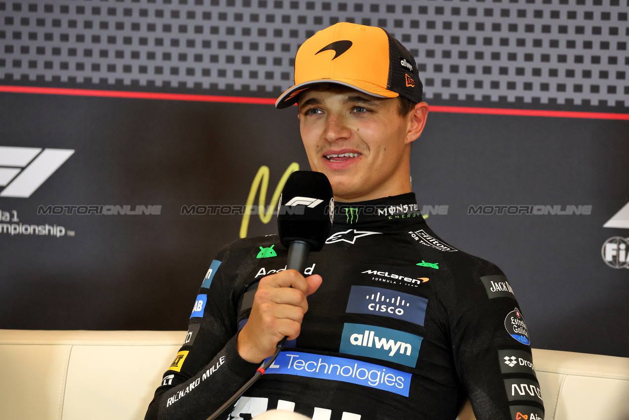 GP MONACO, Lando Norris (GBR) McLaren in the post qualifying FIA Press Conference.

24.05.2025. Formula 1 World Championship, Rd 8, Monaco Grand Prix, Monte Carlo, Monaco, Qualifiche Day.

- www.xpbimages.com, EMail: requests@xpbimages.com © Copyright: Moy / XPB Images