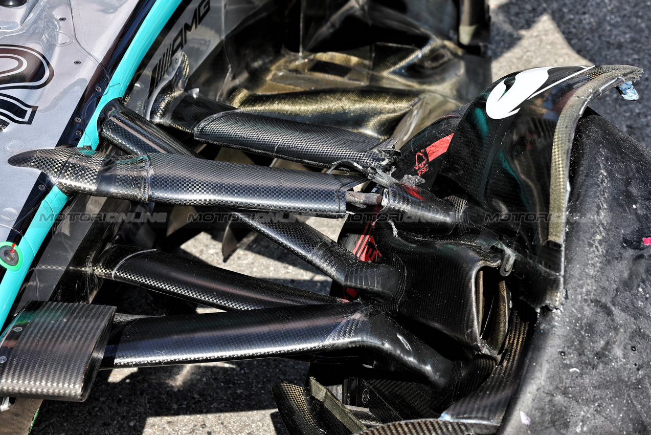 GP MONACO, Damaged Mercedes AMG F1 W16 of Andrea Kimi Antonelli (ITA), who crashed in qualifying.

24.05.2025. Formula 1 World Championship, Rd 8, Monaco Grand Prix, Monte Carlo, Monaco, Qualifiche Day.

- www.xpbimages.com, EMail: requests@xpbimages.com © Copyright: Moy / XPB Images