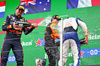 GP OLANDA, (L to R): Max Verstappen (NLD) Red Bull Racing celebrates his second position on the podium with vincitore Oscar Piastri (AUS) McLaren e Isack Hadjar (FRA) Racing Bulls.

31.08.2025. Formula 1 World Championship, Rd 15, Dutch Grand Prix, Zandvoort, Netherlands, Gara Day.

- www.xpbimages.com, EMail: requests@xpbimages.com © Copyright: Batchelor / XPB Images