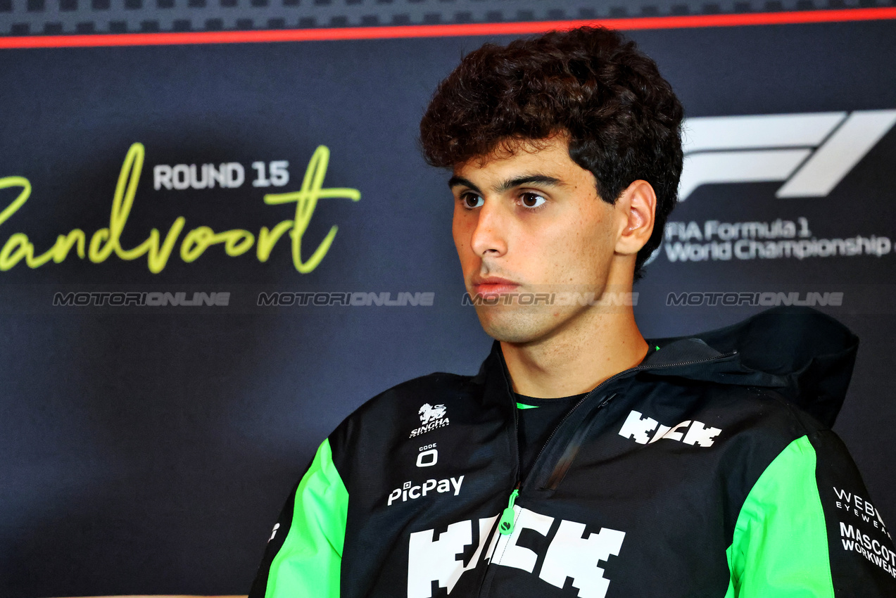 GP OLANDA, Gabriel Bortoleto (BRA) Sauber in the FIA Press Conference.

28.08.2025. Formula 1 World Championship, Rd 15, Dutch Grand Prix, Zandvoort, Netherlands, Preparation Day.

- www.xpbimages.com, EMail: requests@xpbimages.com © Copyright: Batchelor / XPB Images