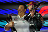 GP SINGAPORE, (L to R): Tengku Muhammad Taufik (MAL) Petronas CEO celebrates on the podium with vincitore George Russell (GBR) Mercedes AMG F1.

05.10.2025. Formula 1 World Championship, Rd 18, Singapore Grand Prix, Marina Bay Street Circuit, Singapore, Gara Day.

 - www.xpbimages.com, EMail: requests@xpbimages.com © Copyright: Rew / XPB Images