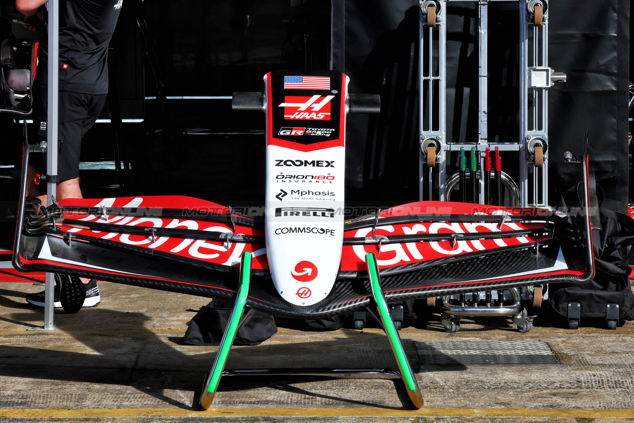 GP SPAGNA, Haas VF-25 front wing.

29.05.2025. Formula 1 World Championship, Rd 9, Spanish Grand Prix, Barcelona, Spain, Preparation Day.

- www.xpbimages.com, EMail: requests@xpbimages.com © Copyright: Batchelor / XPB Images
